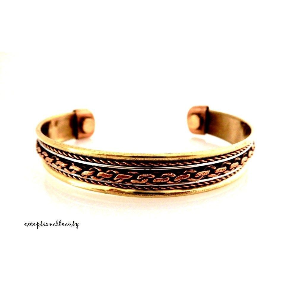 Solid Copper Brass Steel Cuff Magnetic Healing Magnets Adjustable Bracelet